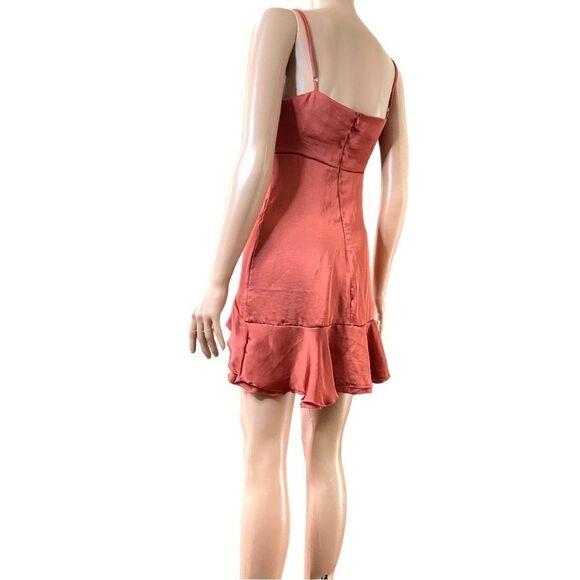Lucy in the Sky Smooth Satin Orange Rust Ruffle Slip Mini Dress Size S - Picture 5 of 13